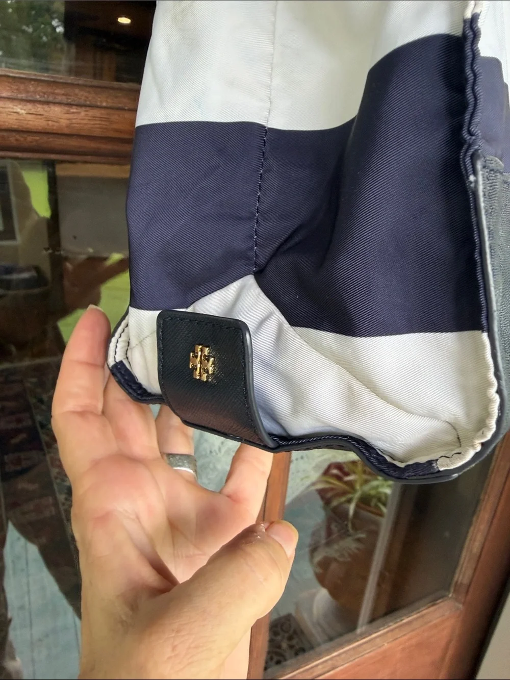 Tory Burch Striped Ella packable Tote Bag.